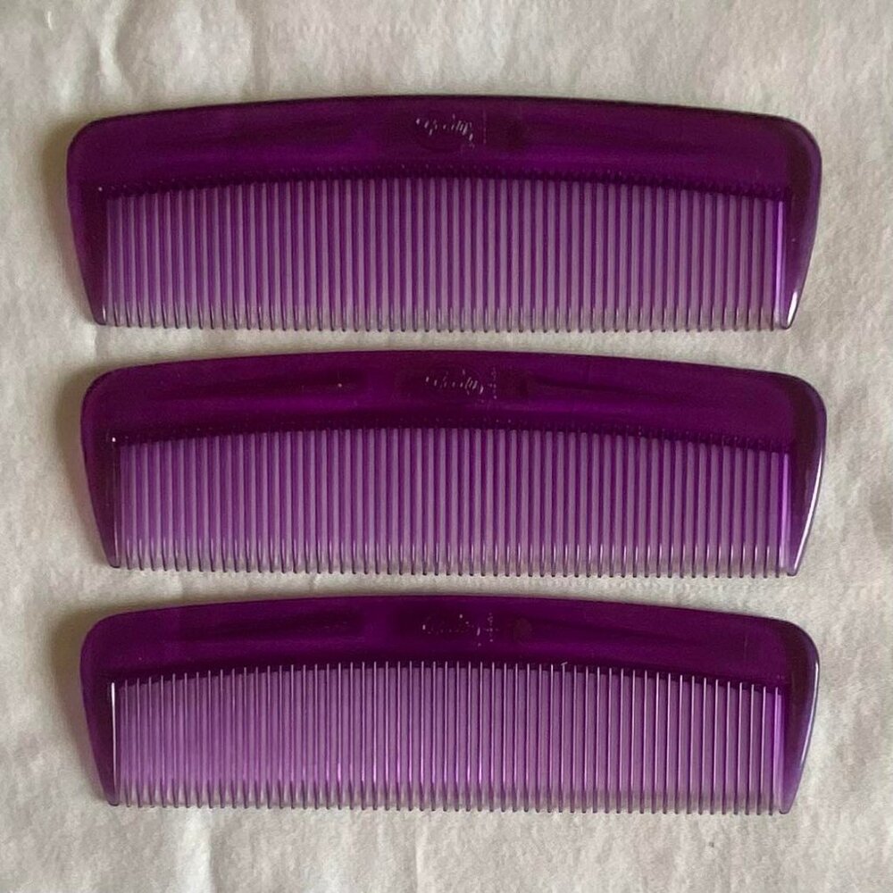 Vintage 1980s Goody Set of 3 Purple Translucent 5" Combs - Old Store Stock